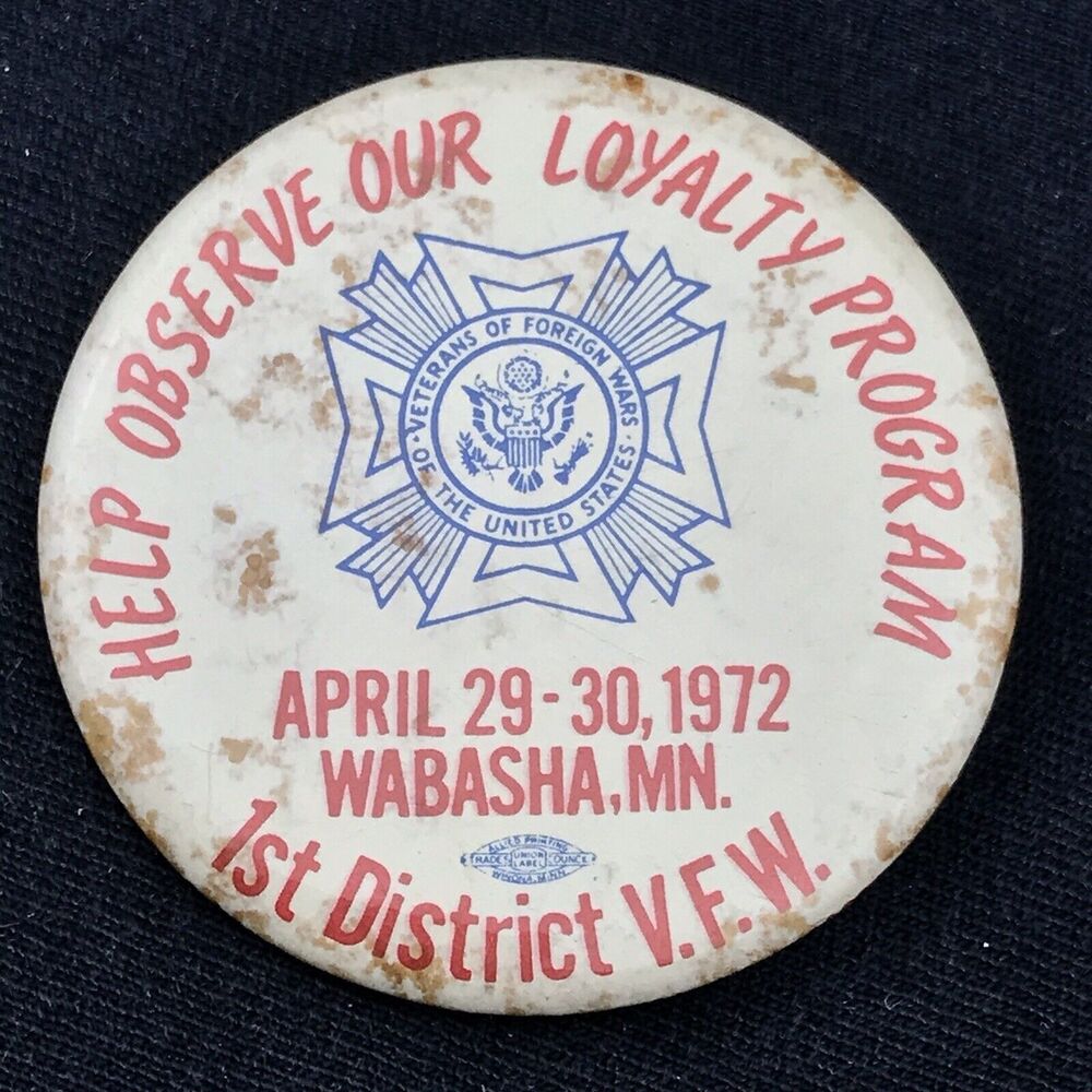 VFW 1st District 1972 Wabasha Minnesota Vintage Pin Button Pinback